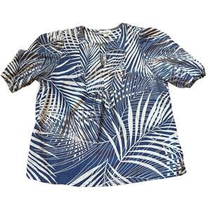 Panama Jack Top Shirt Blouse Women's Small Blue White Linen Rayon Tropical
